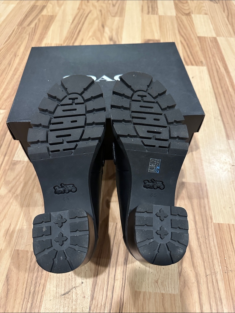 Coach Black Leather Lug Sole Block Heel Loafers - Picture 8 of 8